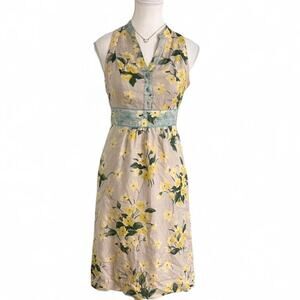 Maeve Anthropologie Dutch Yellow Shift  Floral Dress 60% Cotton 40% Silk Size 0
